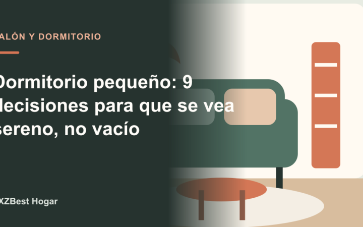 Dormitorio pequeño sereno con textiles claros y mesilla ligera