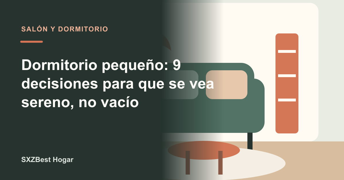Dormitorio pequeño sereno con textiles claros y mesilla ligera