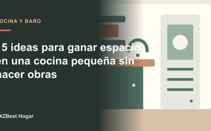Cocina compacta con estantes, barras y encimera despejada