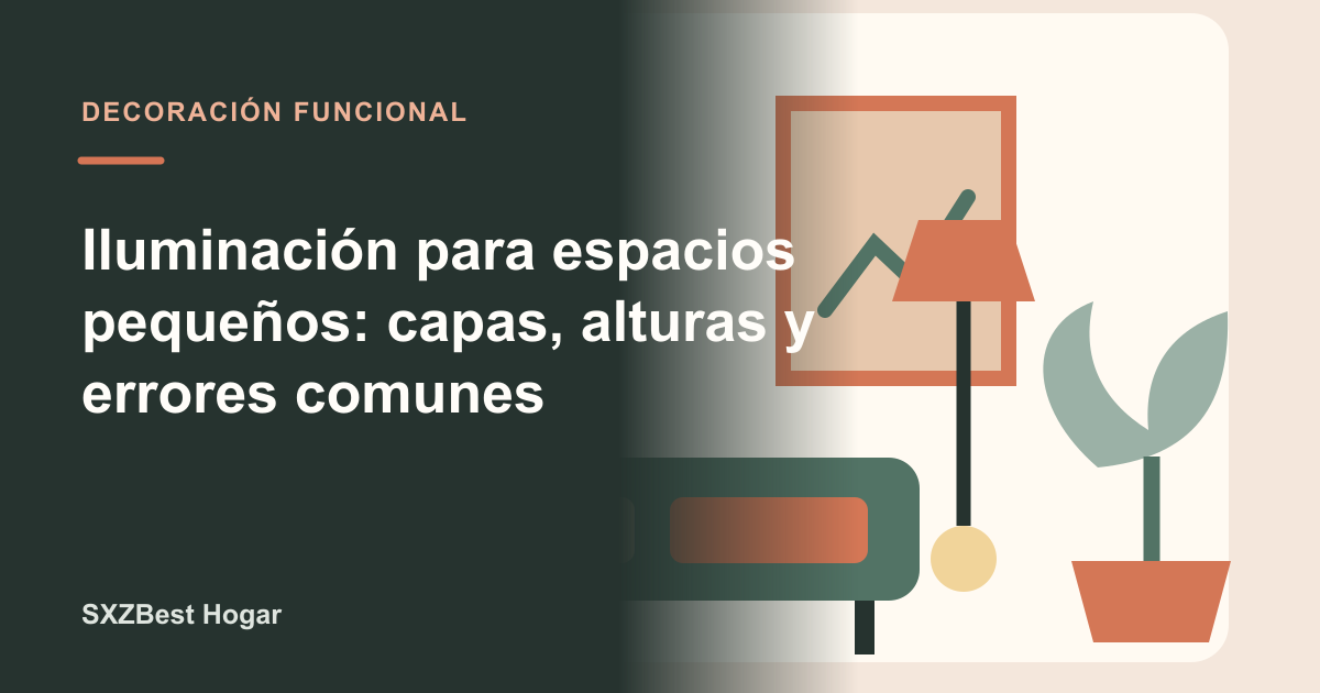 Salón compacto iluminado con lámpara de techo, lectura y luz ambiental