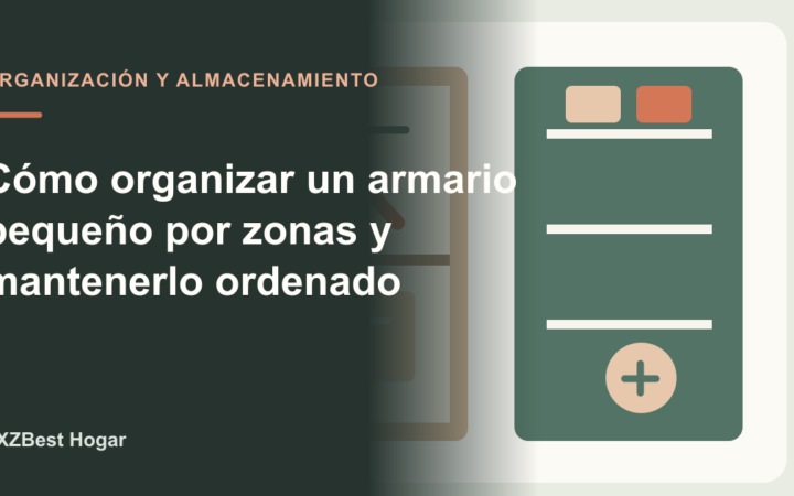 Armario compacto dividido en zonas para ropa colgada, doblada y cajas