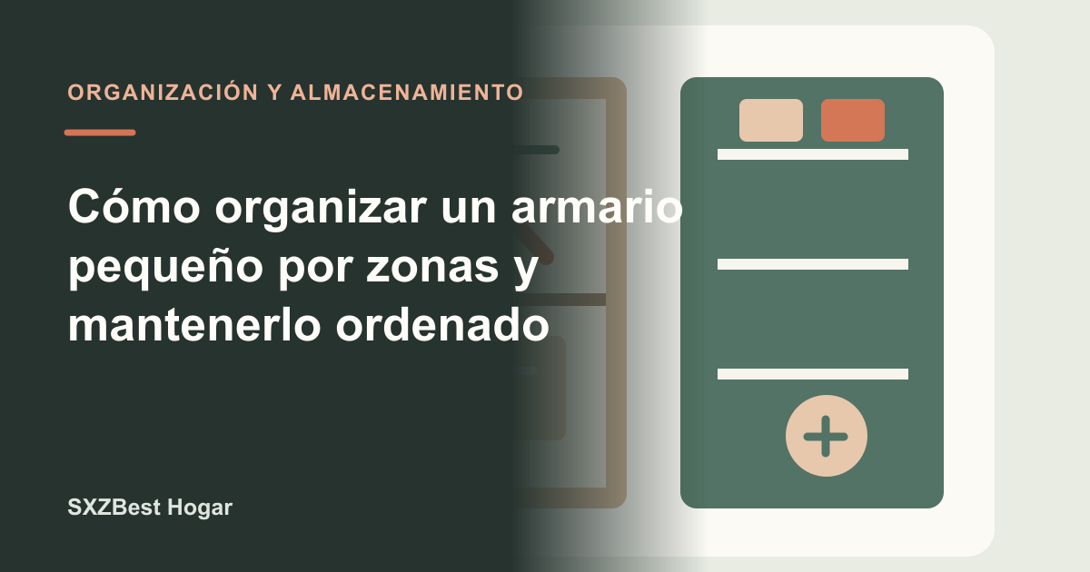 Armario compacto dividido en zonas para ropa colgada, doblada y cajas